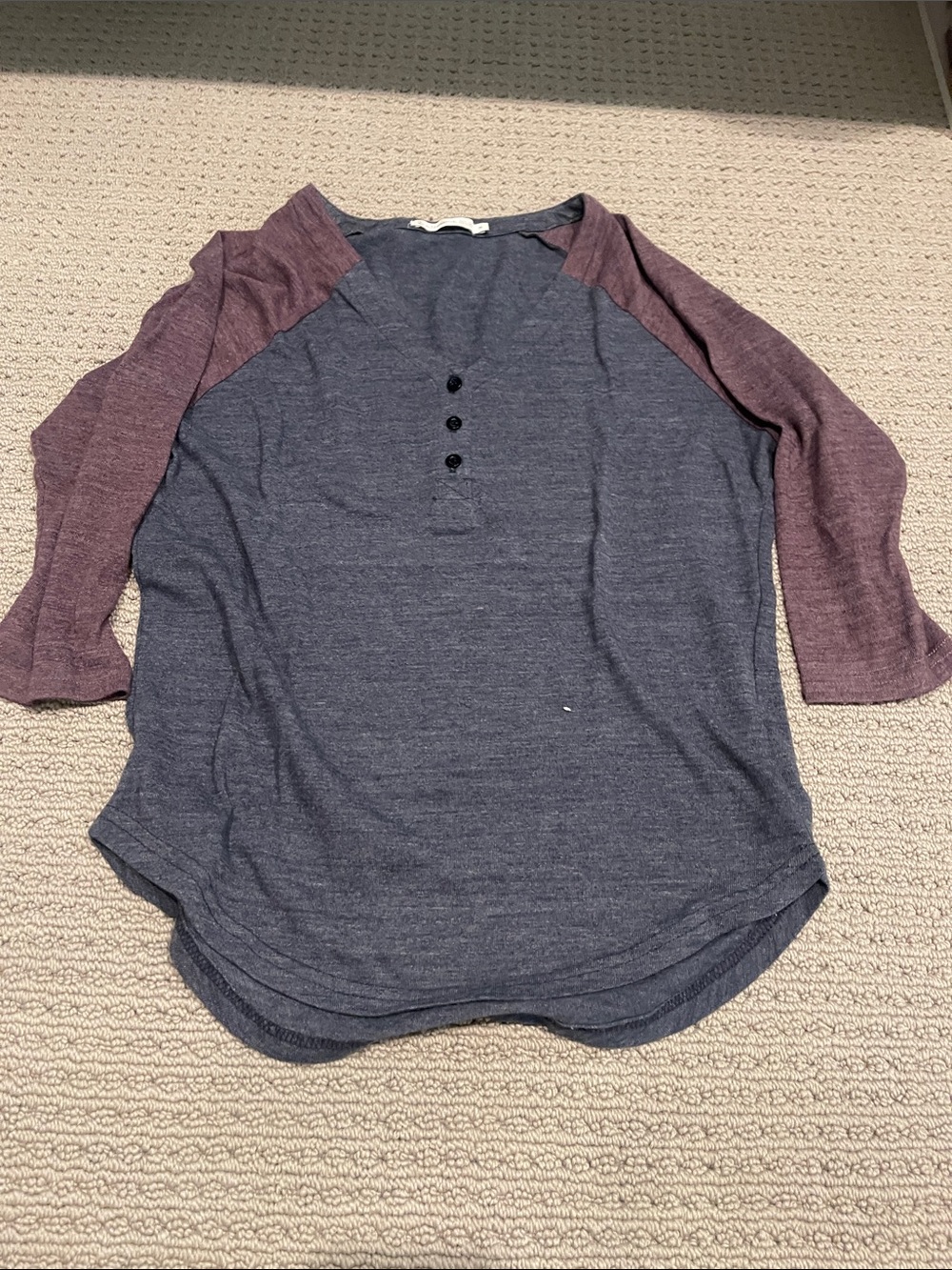 Alternative Two-Tone Henley Raglan Top - Navy Body with Mauve Sleeves